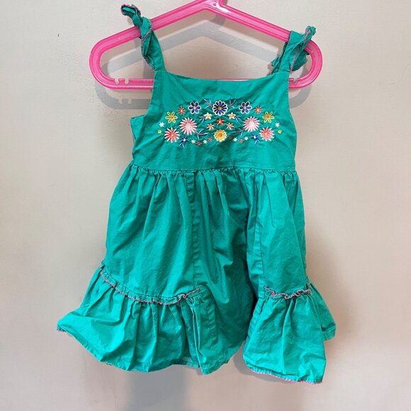 Girls Cupcakes And Cashmere Embroidered Floral Dress 4T Green Cotton & Polyester - Picture 1 of 6